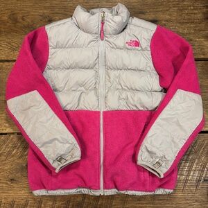 North Face Pink Gray Goose Down Fleece 550 Denali Puffer Full Zip Jacket Warm